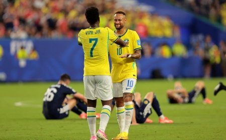 El Vinicius más afilado permite el debut de Neymar y que Brasil se divierta para derrotar a una Escocia sin alma
