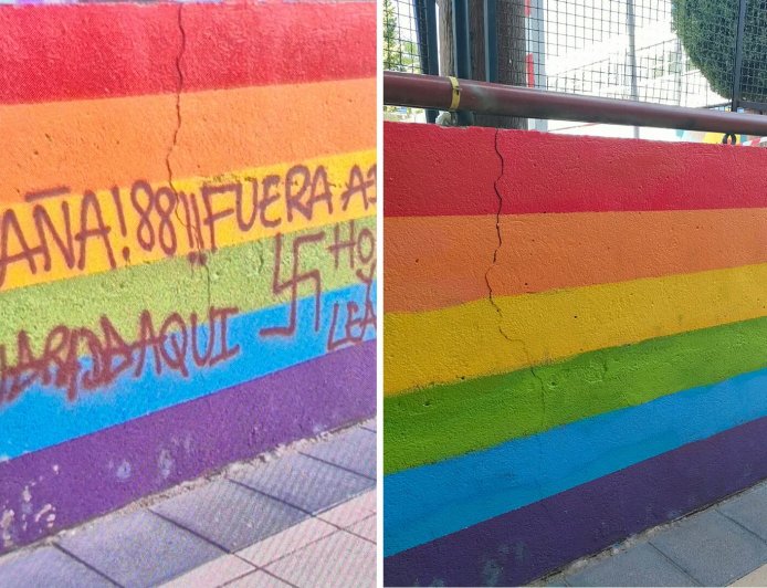 Un colegio público de Madrid amanece con una pintada nazi dentro del patio: “¡Arriba España! Maricones fuera de aquí”